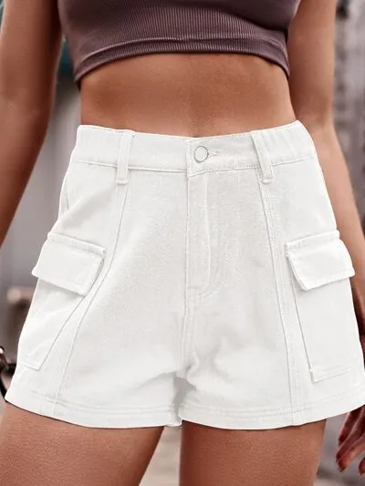 Classic High Waist Denim Shorts with Pockets
