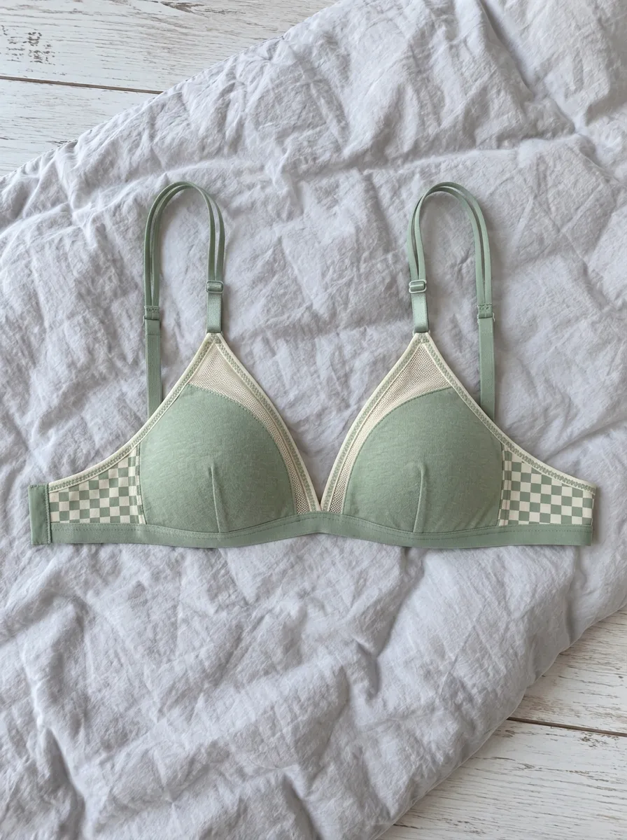 Women's Checkered Pattern Adjustable Strap Everyday Essential Bralette