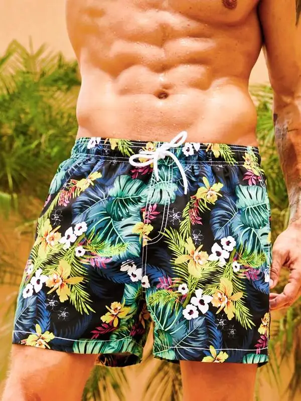 Men's Flower Tropical Print Swim Trunks