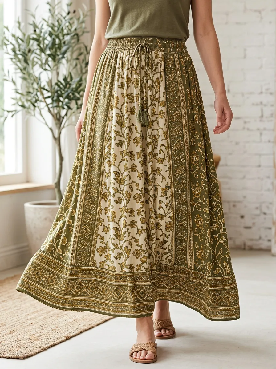 Women's Botanical Floral Print Maxi Skirt