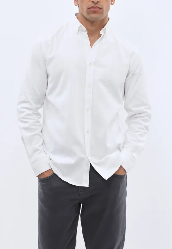 Versatile Long Sleeve Cotton Basket Weave Men's Button Down Shirt