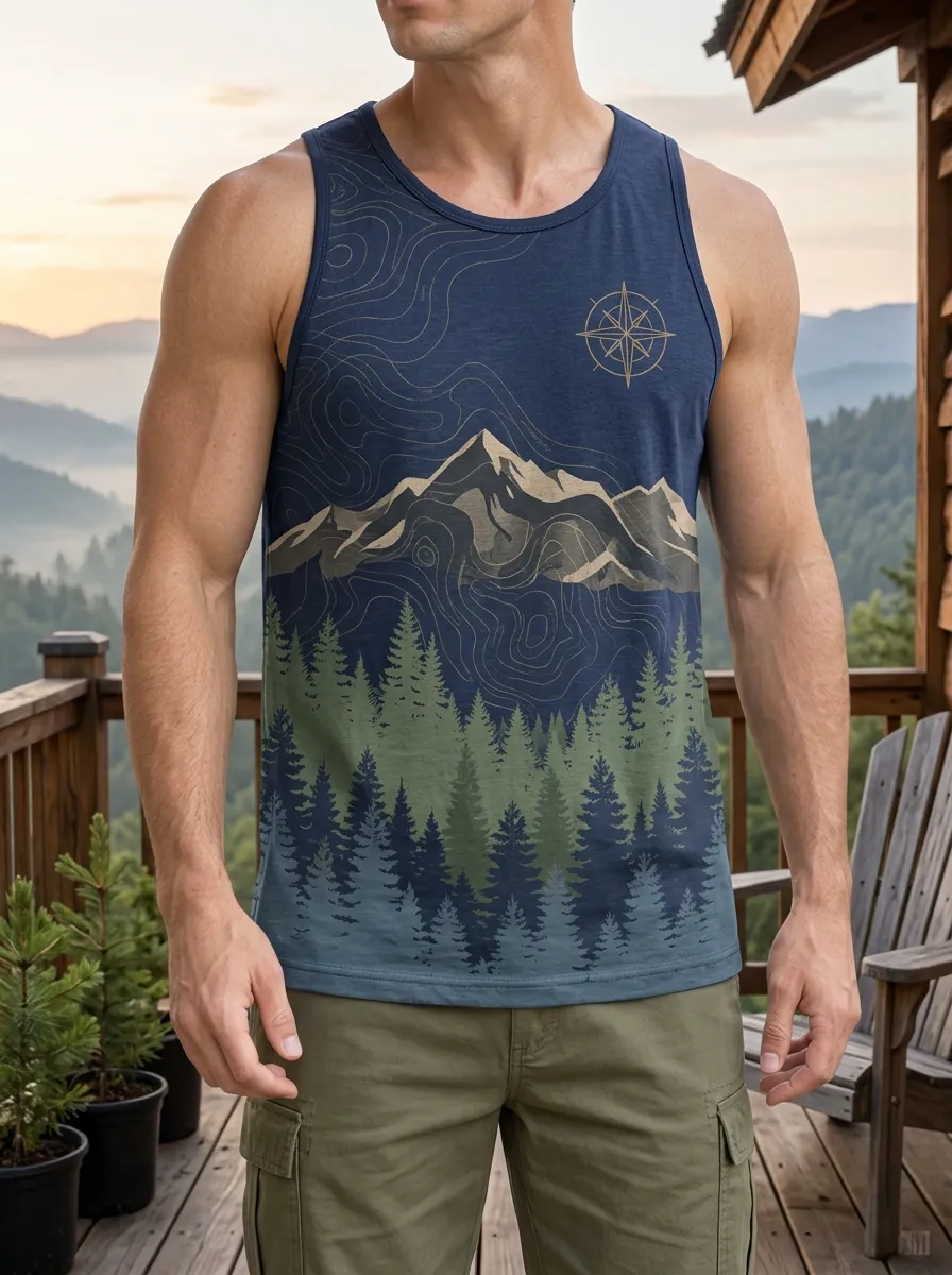 Men's Hiking Outdoor Mountain Forest Compass Tank Top