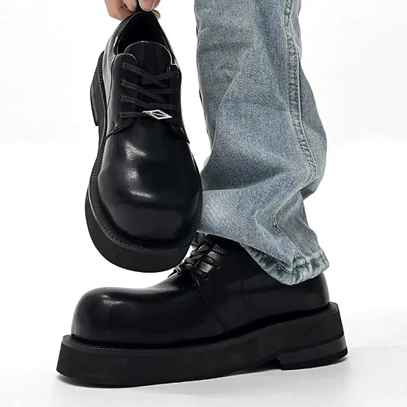Round Toe Platform Leather Casual Shoes