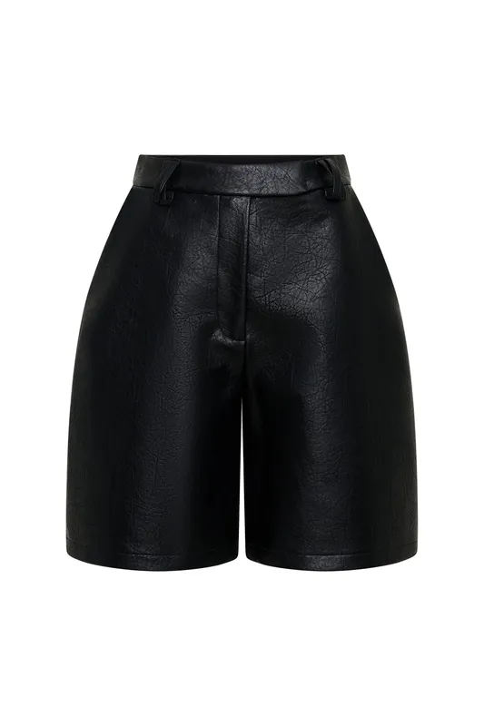 Black Faux Leather Bermuda Shorts