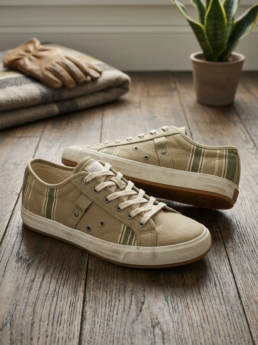 Men's Vintage Style Green Striped Printed Canvas Shoes