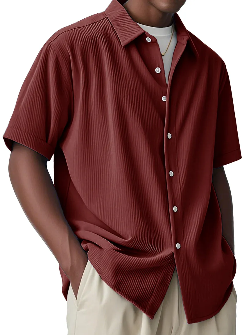 Short Sleeve Open Collar Striped Shirt