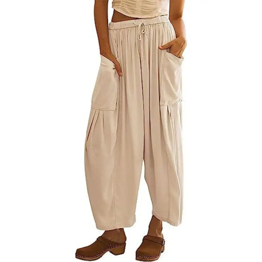 Full Size Pocketed Drawstring Wide Leg Pants