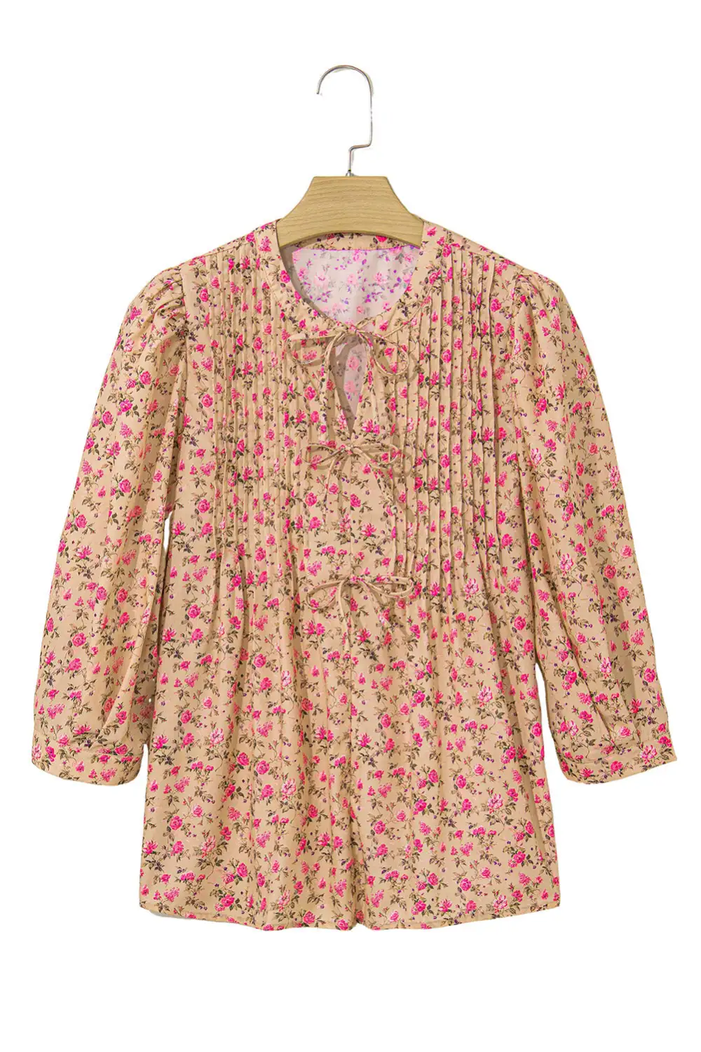 Floral Bow Detail Puff Sleeve Blouse