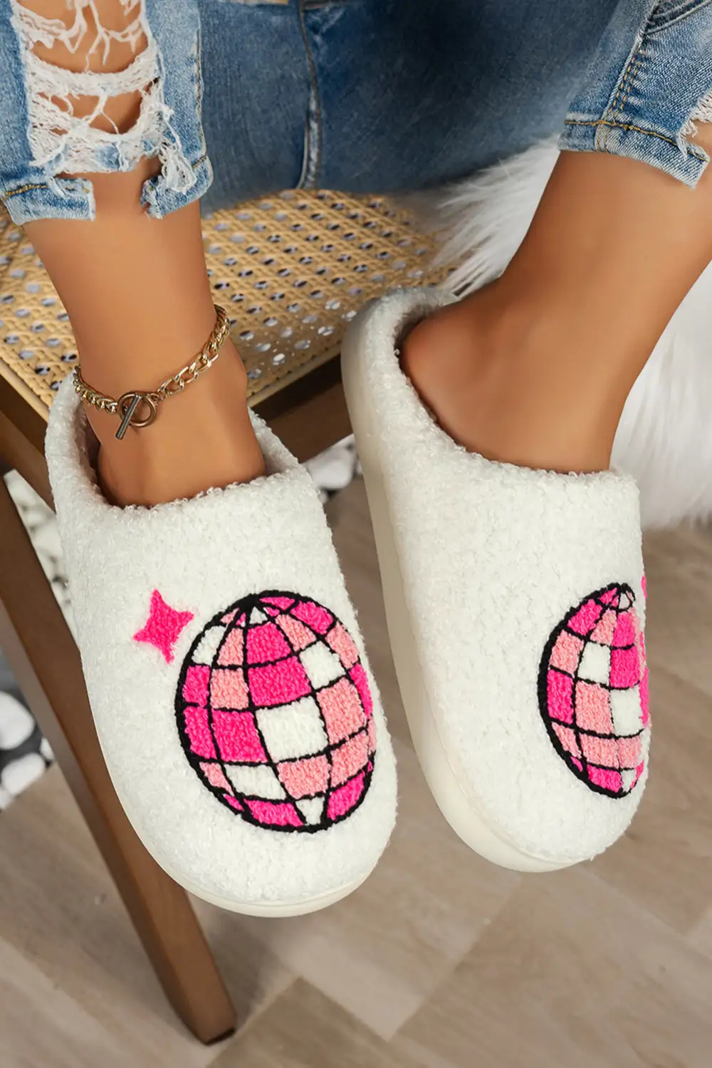 Disco Ball Plush House Slippers