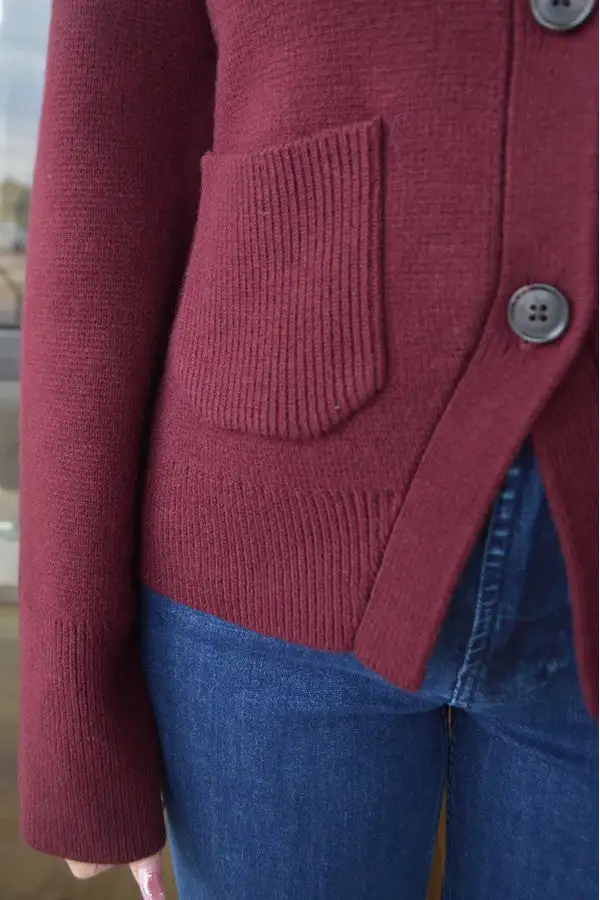 Plum V-Neck Button Knit Cardigan