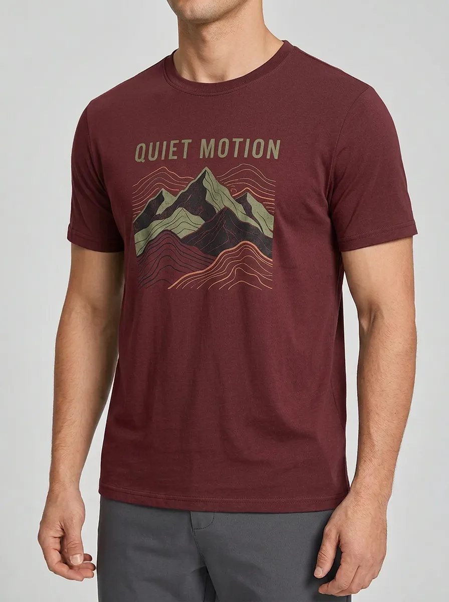 Men's Outdoor Adventure Quiet Motion Mountain Printed T-shirt