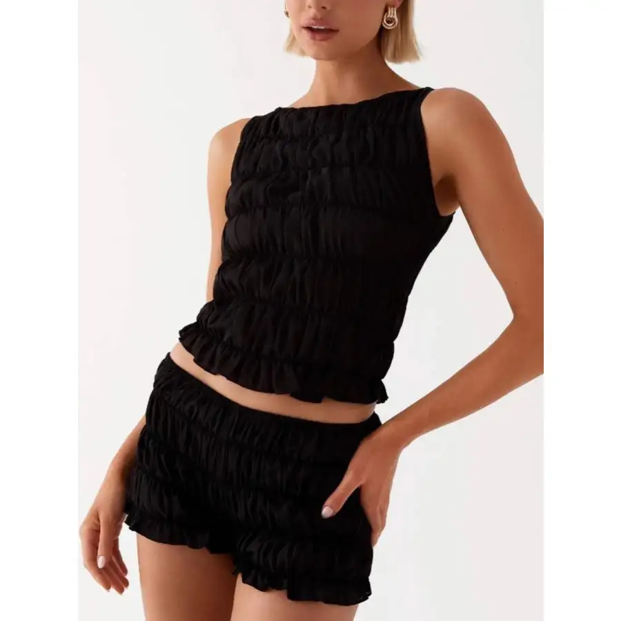 Ruched Texture Tank and Shorts Two Piece Set