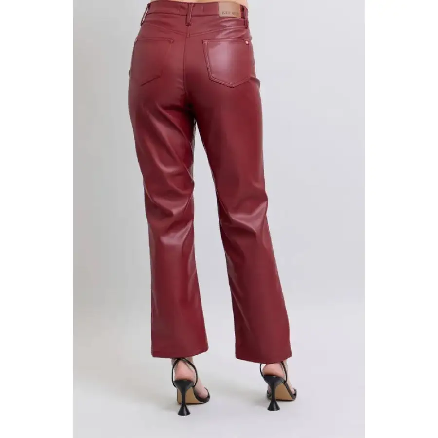 Full Size High Waist Tummy Control Faux Leather Straight Pants Plus Size