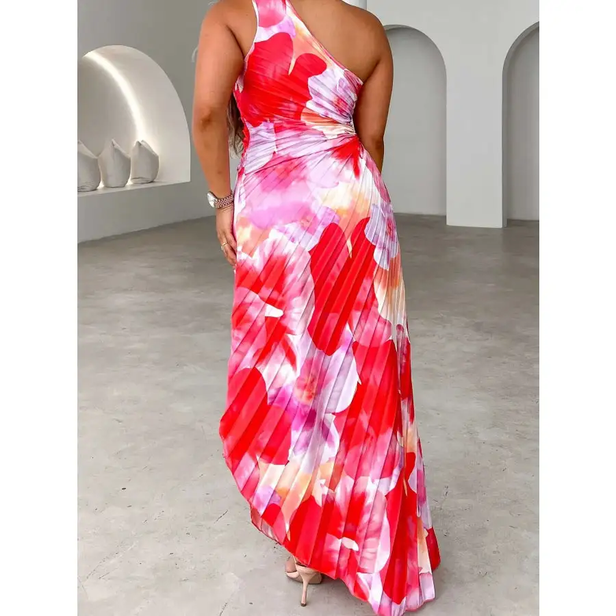 Printed One Shoulder Asymmetrical Maxi Dress