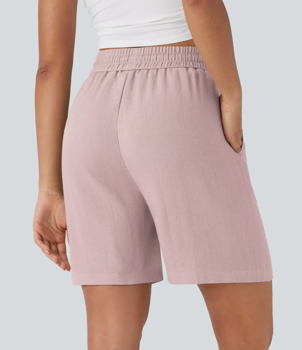 2026🔥High Waisted Drawstring Casual Linen-Feel Shorts with Pockets