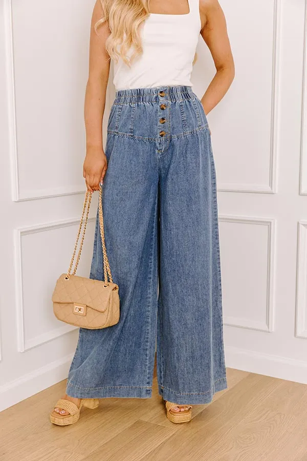 High Waist Relaxed Wide Leg Chambray Unlined Pants