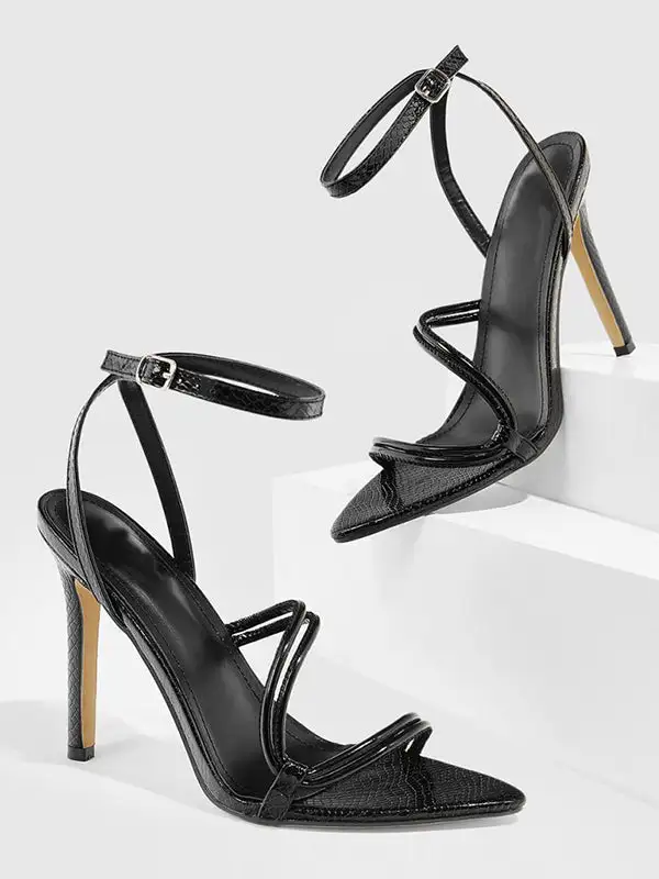 Buckle Cutout Panel Detail Heeled Sandals