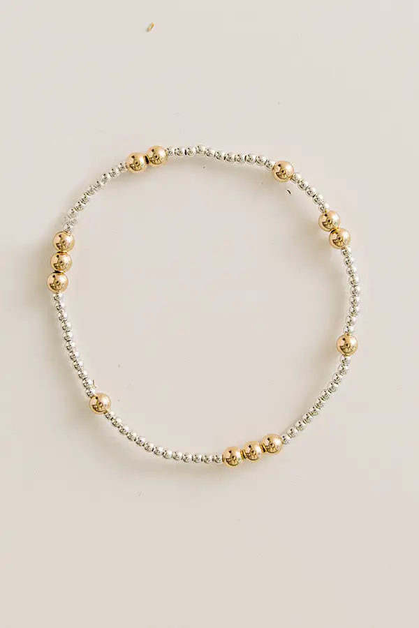 Beaded Mixed Metal Layered Stretch Bracelet