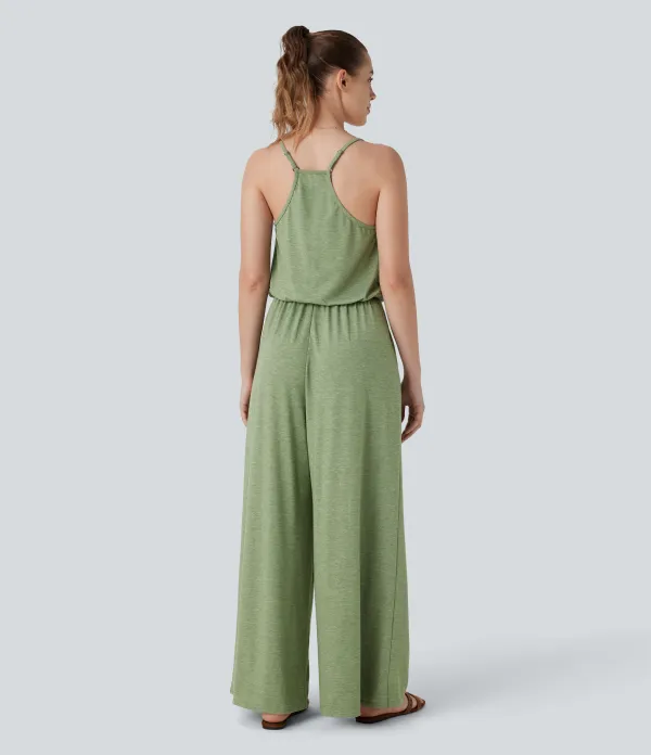 Adjustable & Removable Strap Pocket Wide Leg Jumpsuit