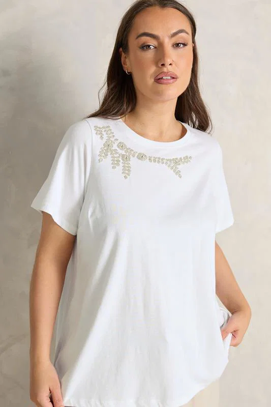 White Beaded Flower T-Shirt detail 1