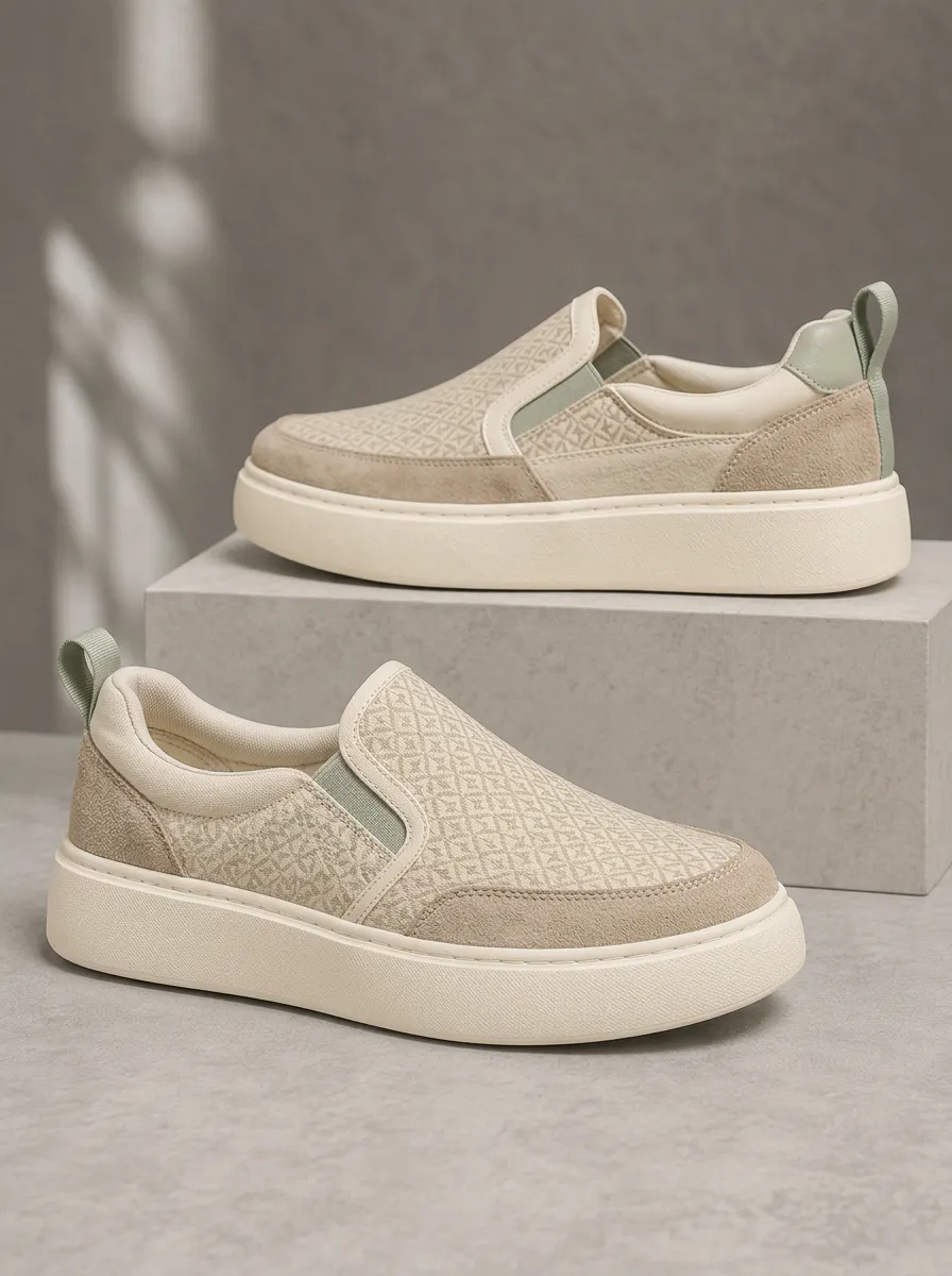 Men's Casual Geometric Pattern Suede Printed Slip-on Shoes