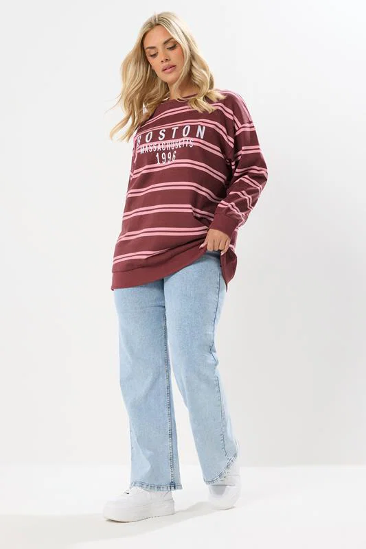 Red 'Boston' Slogan Stripe Sweatshirt detail 1