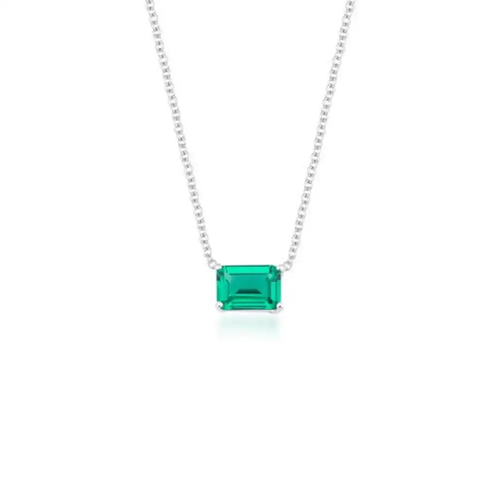 Dainty Emerald Cut Solitaire Emerald Necklace