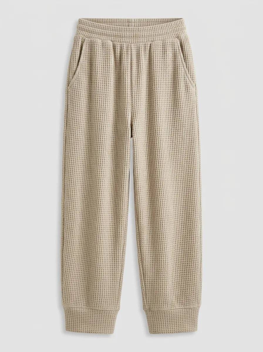 Unisex Casual Lounge Waffle Knit Elastic Waist Jogger Pants for Casual Wear