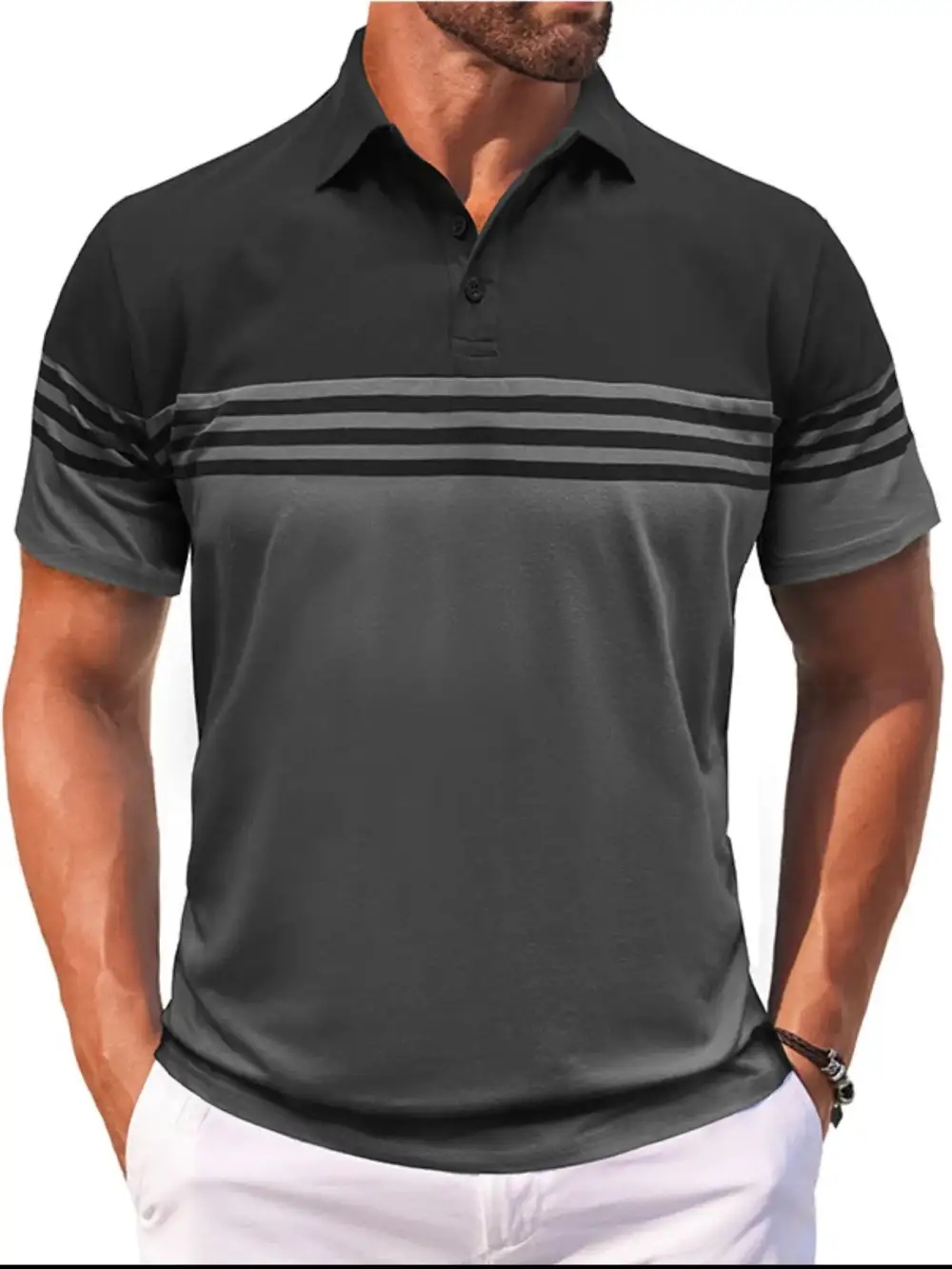 Striped Contrast Detail Collared Polo Shirt