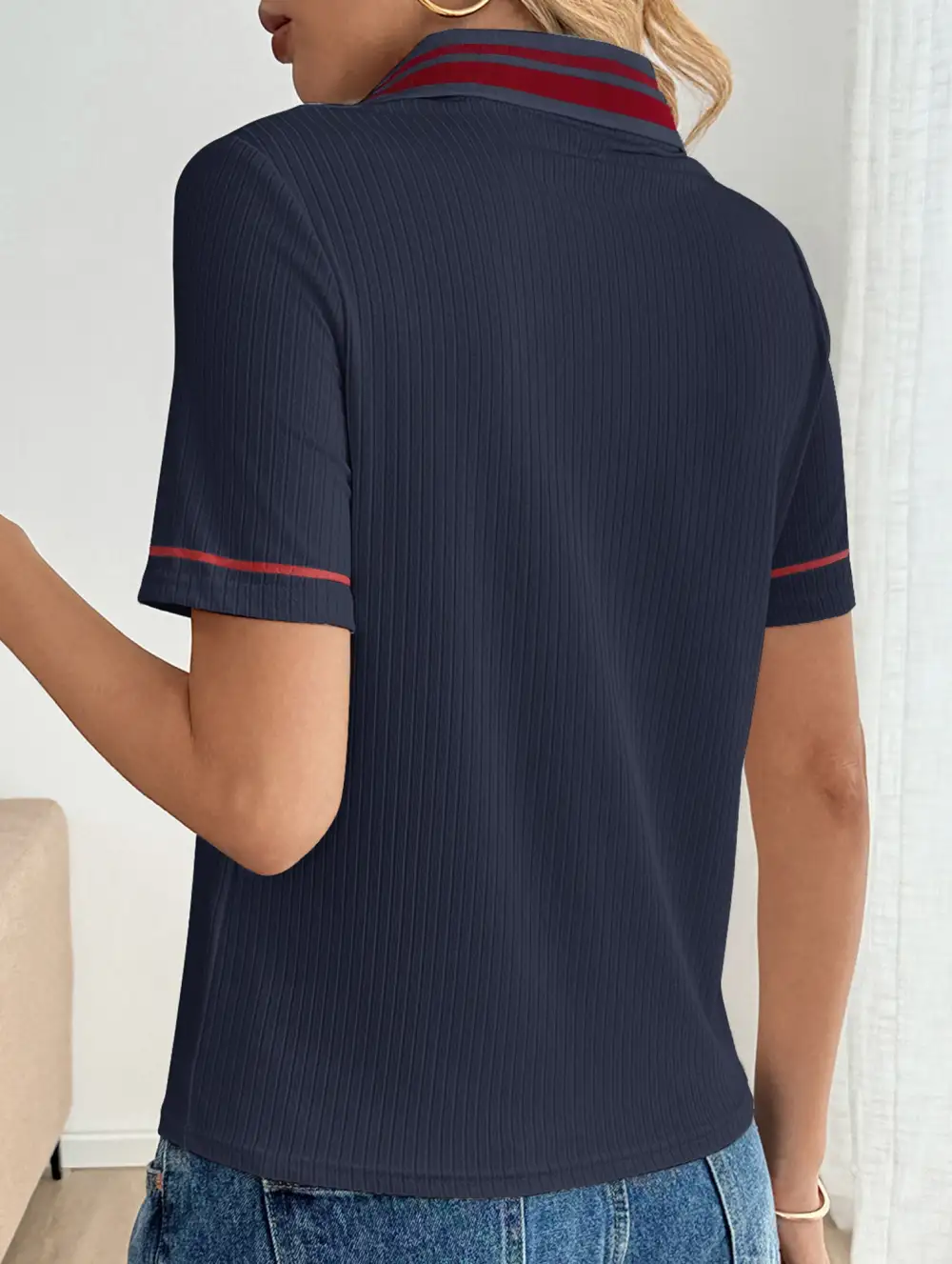 Retro Striped Collared Polo Shirt