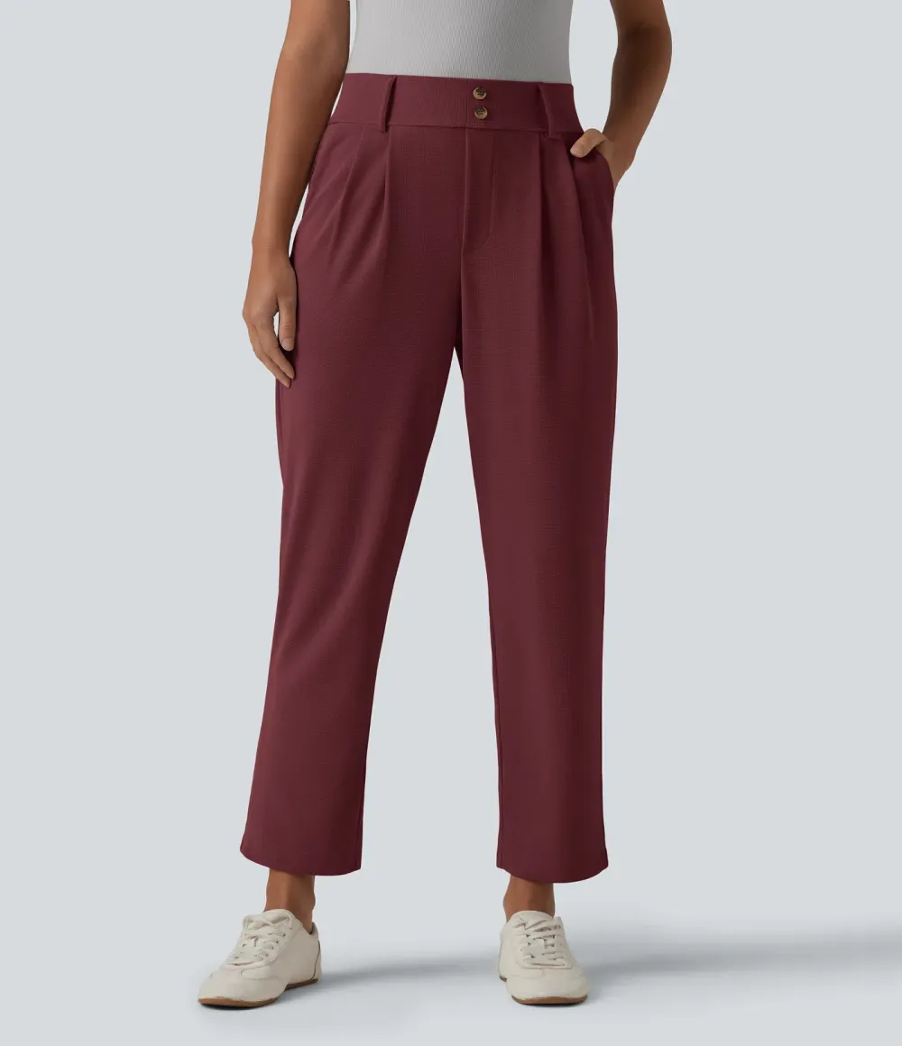  - Tapered office trousers with a high waist, side pockets and waffle fabric
