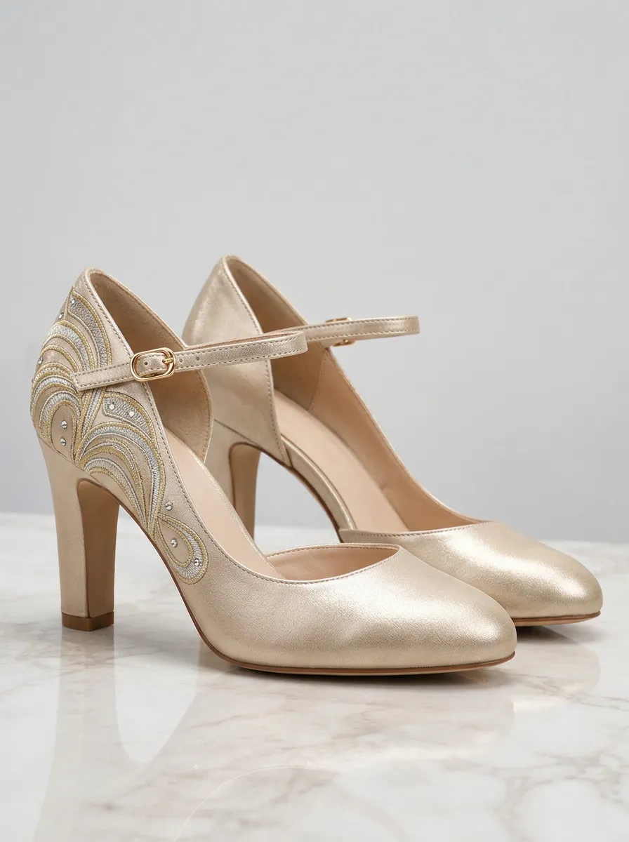 Rhinestone Embroidered Buckle-Strap Ankle-Strap Women's Formal High Heels