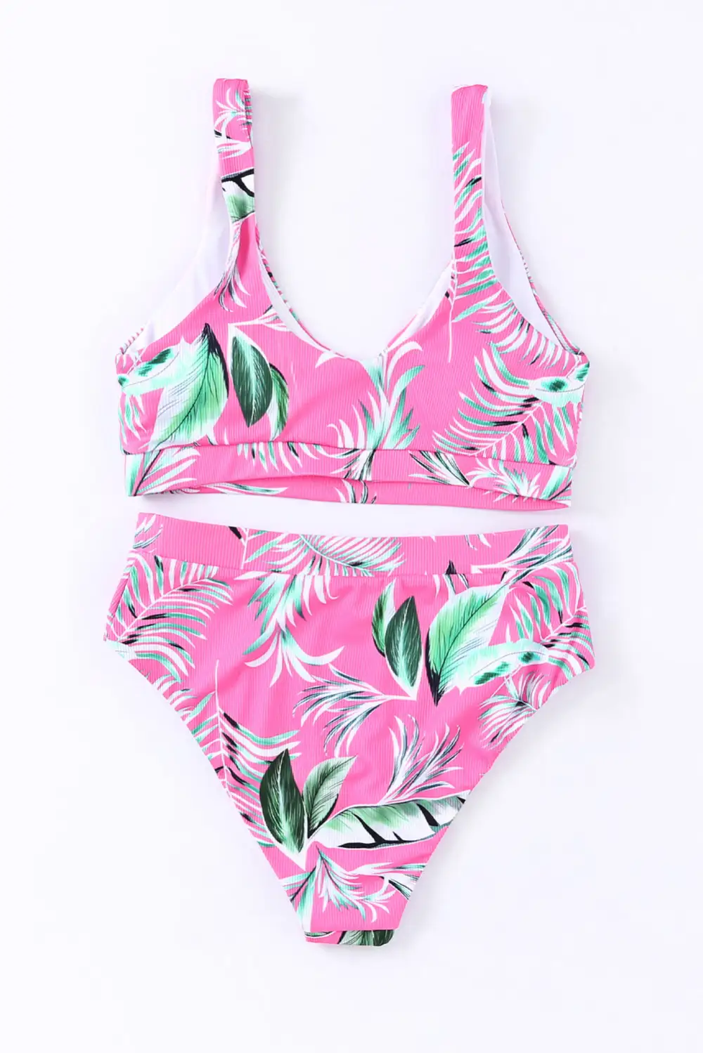 Swimwear Floral Bodycom Party Bikinis Scoop Neck Tropical Ribbed High Waist Bikini