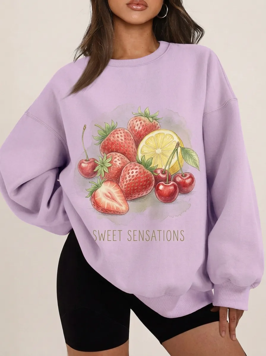 Women's Fruit Sweet Sensations Strawberry Cherry Graphic Sweatshirt