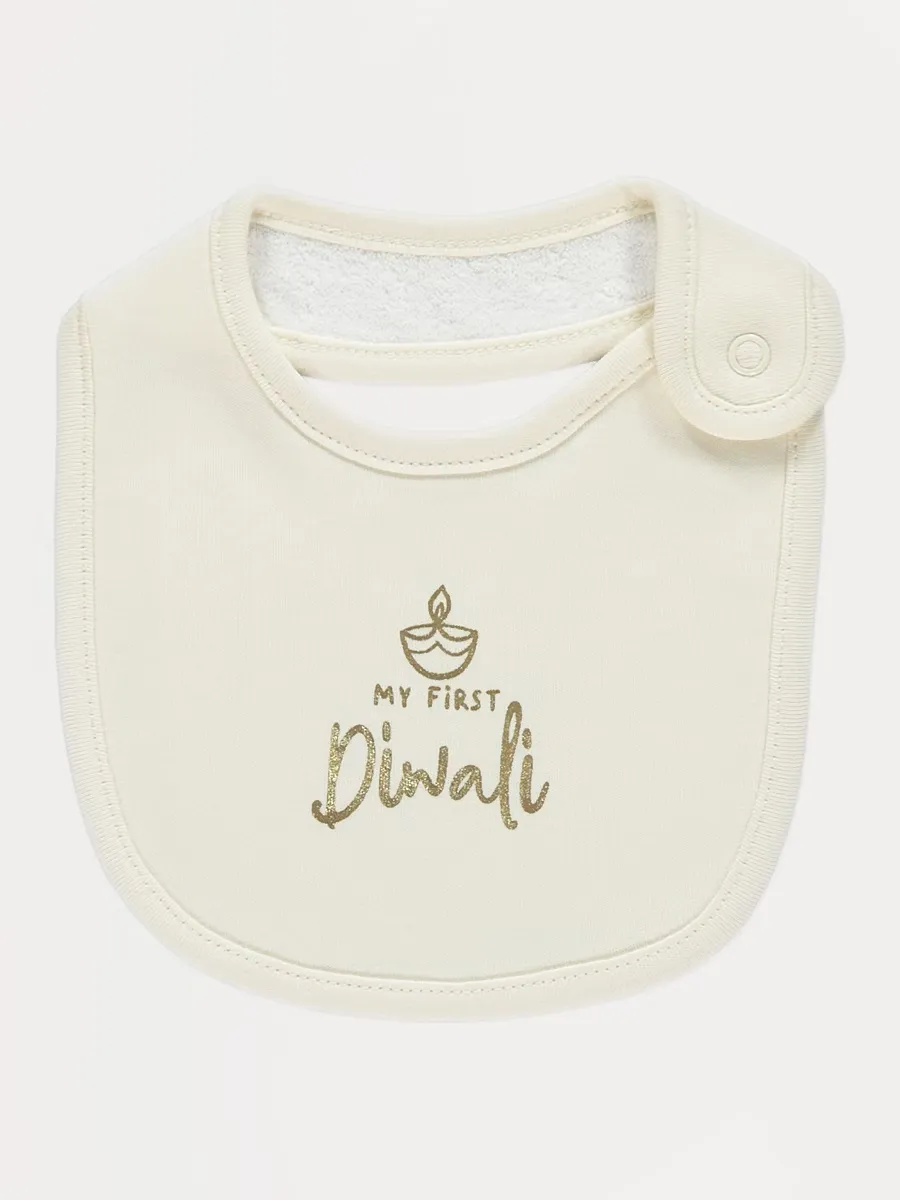 Cream My First Diwali Bib