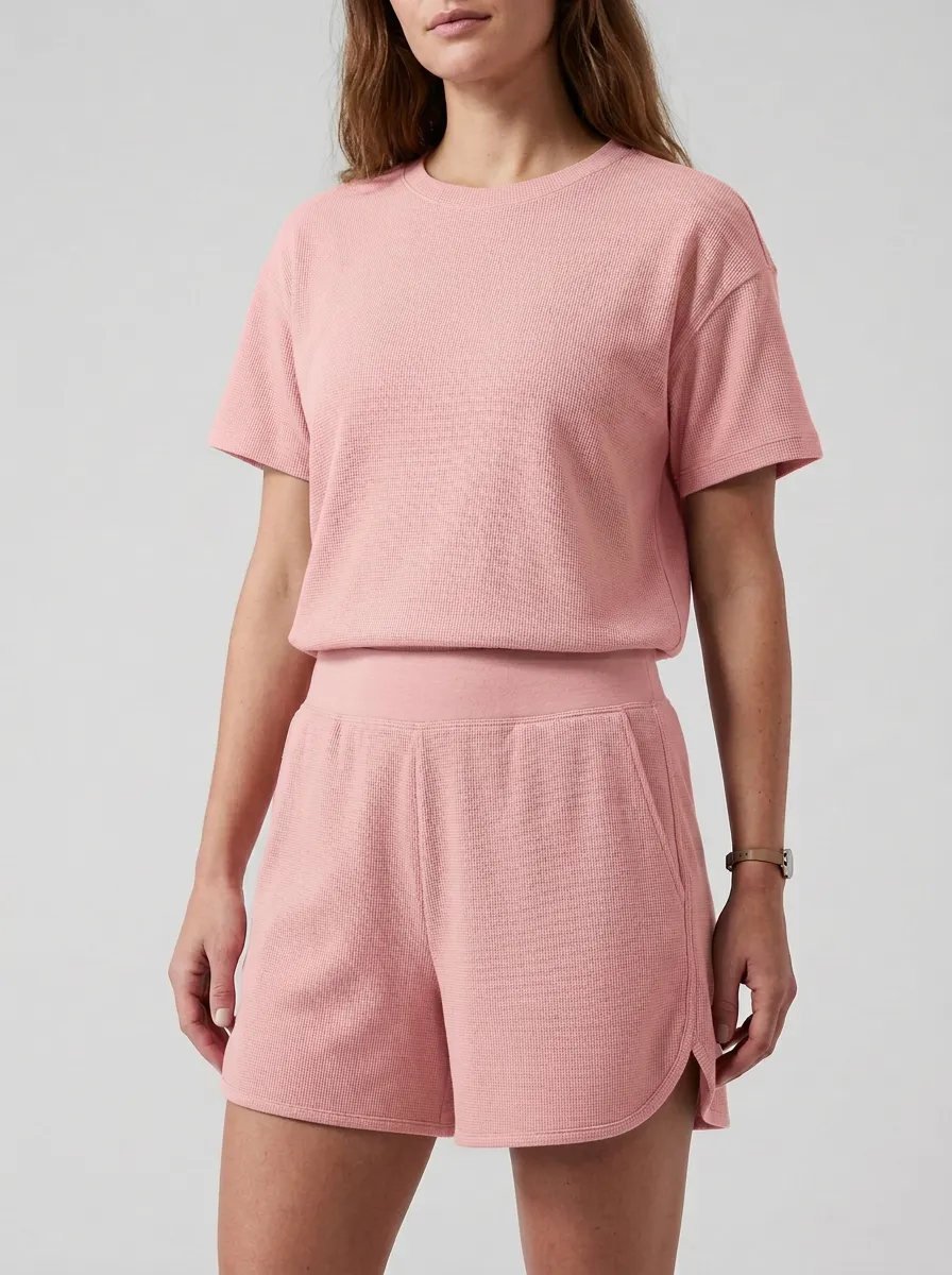 Women's Heritage Inspired Waffle Textured T-Shirt and Shorts Active Set