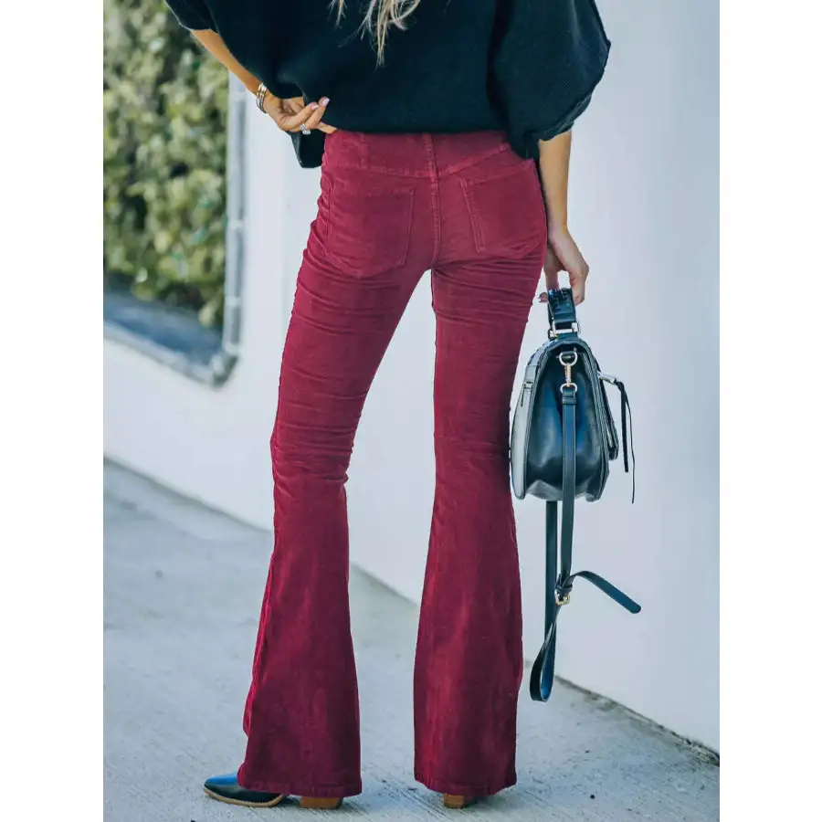 Full Size Corduroy Flare Pants Plus Size