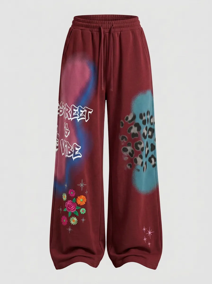 Women's Street Style Graffiti Leopard Floral Printed Sweatpants