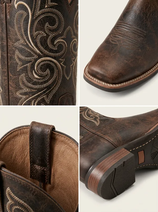 Men's Western Square-Toe Embroidered Distressed Construction Outdoor Boots