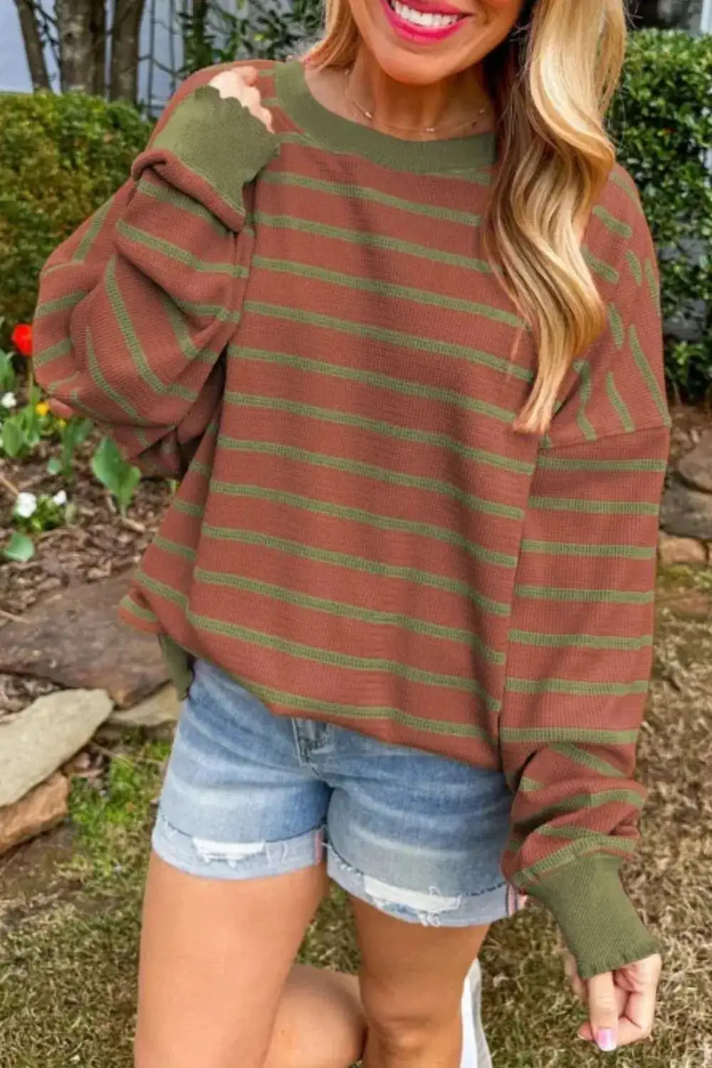 Long Sleeve Round Neck Striped Sweater