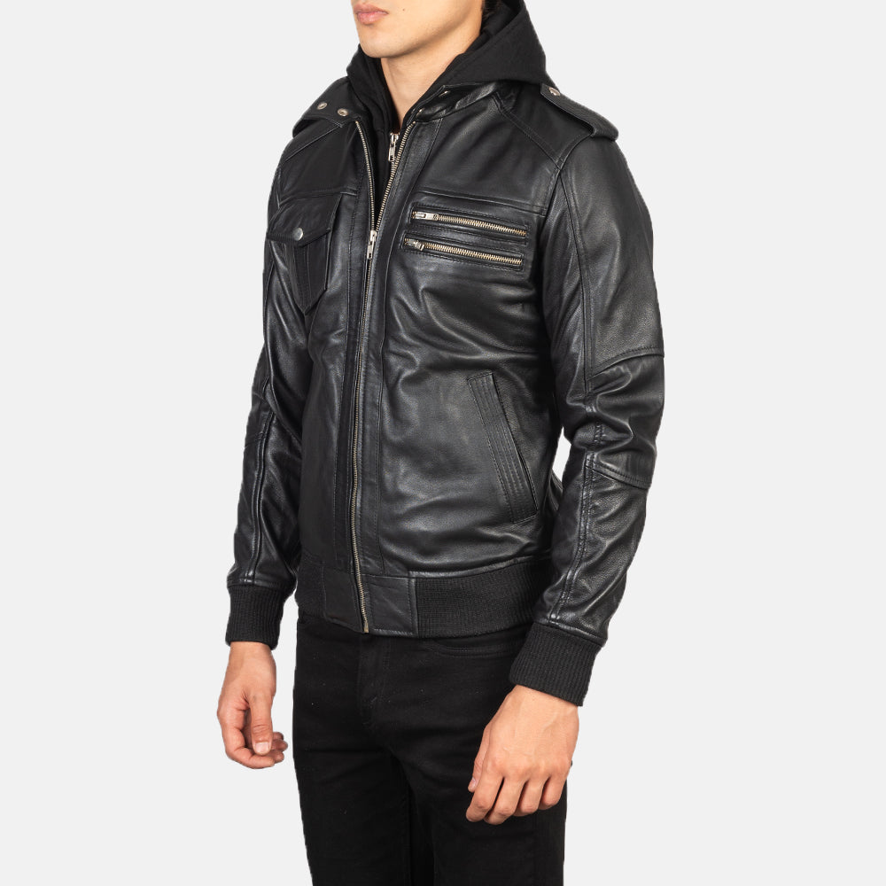 Men's Bomber Hooded Leather Jacket