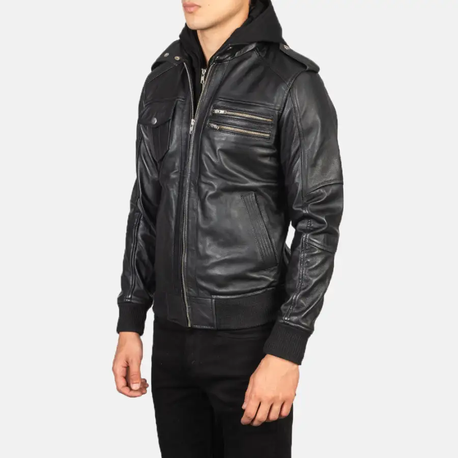 Men's Bomber Hooded Leather Jacket