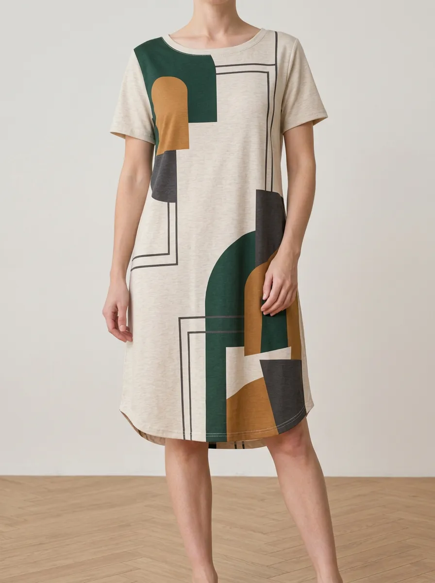Women's Abstract Print Crew Neck T-Shirt Dress