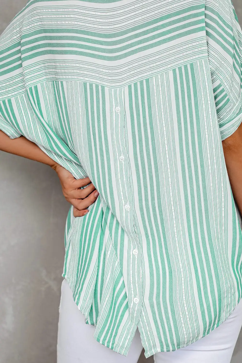 Loose Button Back Striped Blouse
