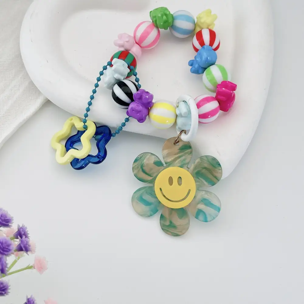Sunflower Bead Bracelet Rainbow Car Keychain Bag Charm