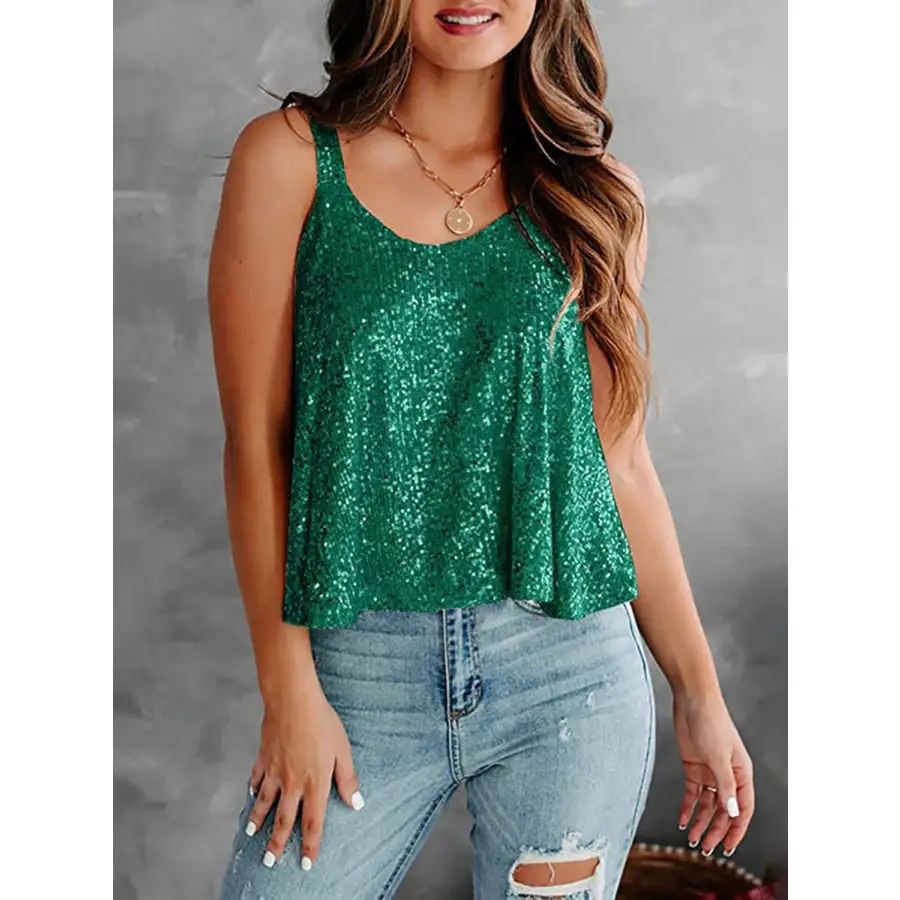 Sequin Scoop Neck Tank