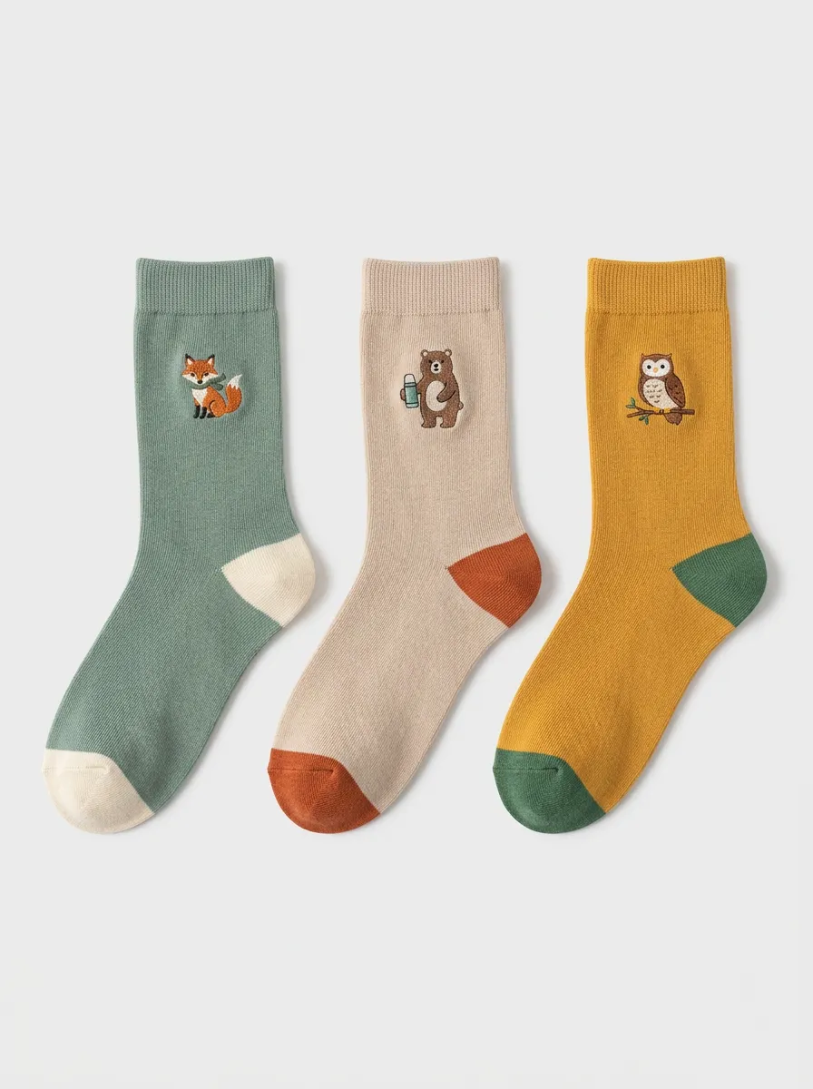Cozy Woodland Friends 3-Pair Cotton Sock Pack