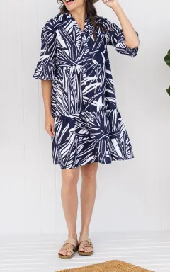 Floral Cotton Tiered V-Neck Half-Sleeve A-Line Above-Knee Dress
