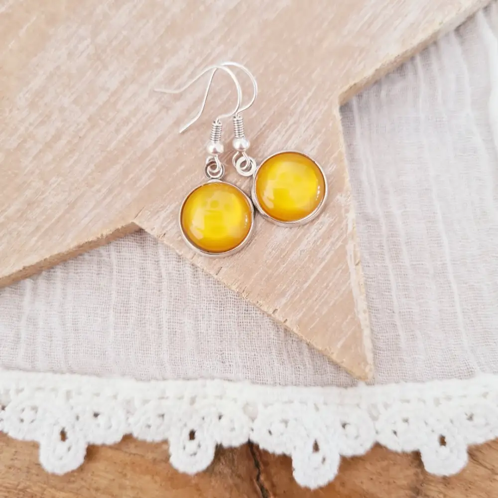 Dangle Earrings With Stainless Steel Sterling Silver Cabochon Short