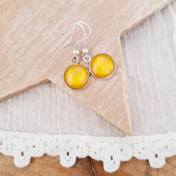 Dangle Earrings With Stainless Steel Sterling Silver Cabochon Short